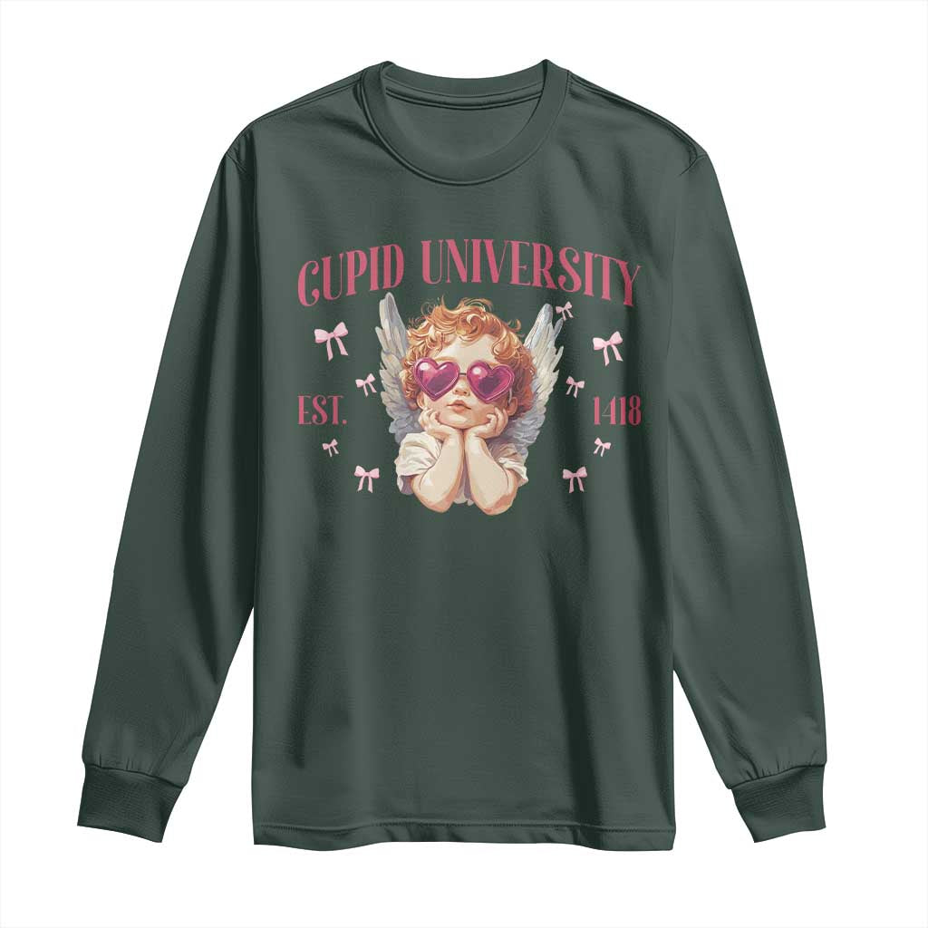 Cupid University Long Sleeve Shirt Cute Valentines Day Funny College TS10 Dark Forest Green Print Your Wear