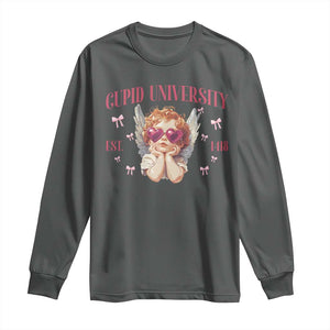 Cupid University Long Sleeve Shirt Cute Valentines Day Funny College TS10 Dark Heather Print Your Wear