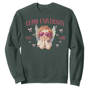 Cupid University Sweatshirt Cute Valentines Day Funny College TS10 Dark Forest Green Print Your Wear