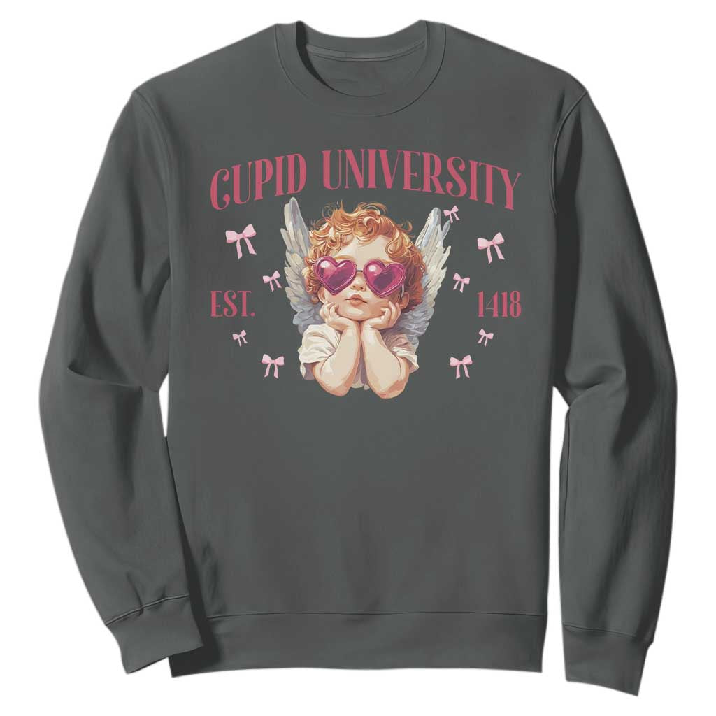 Cupid University Sweatshirt Cute Valentines Day Funny College TS10 Dark Heather Print Your Wear