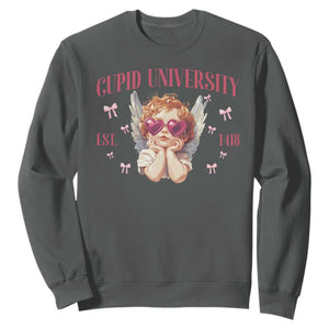 Cupid University Sweatshirt Cute Valentines Day Funny College TS10 Dark Heather Print Your Wear
