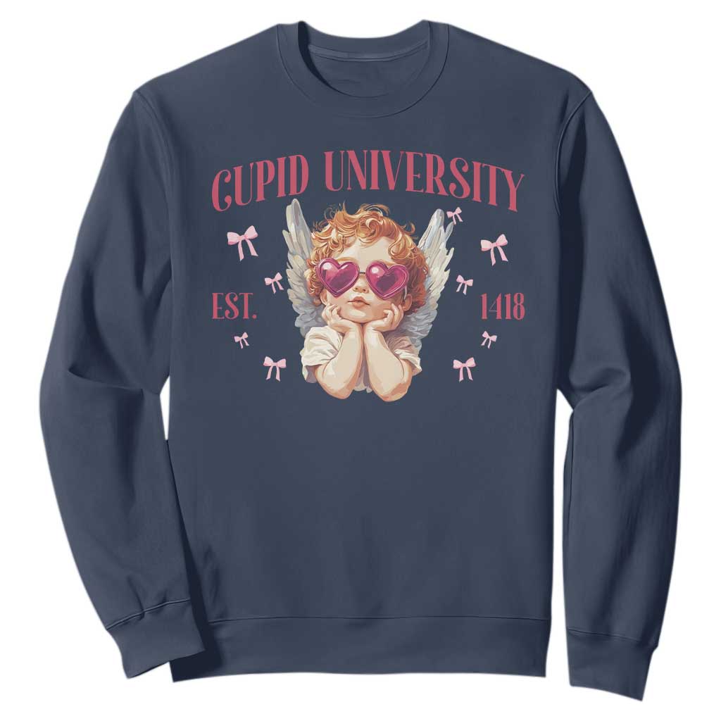 Cupid University Sweatshirt Cute Valentines Day Funny College TS10 Navy Print Your Wear