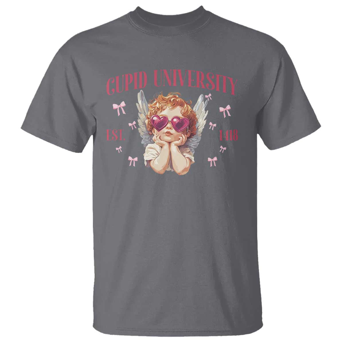 Cupid University T Shirt Cute Valentines Day Funny College TS10 Charcoal Print Your Wear