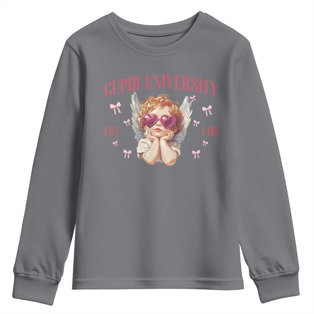 Cupid University Youth Sweatshirt Cute Valentines Day Funny College TS10 Charcoal Print Your Wear