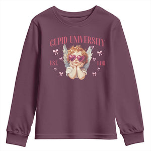 Cupid University Youth Sweatshirt Cute Valentines Day Funny College TS10 Maroon Print Your Wear
