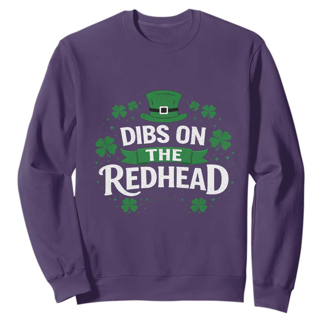 Funny Irish St Patricks Day Dibs On The Redhead Sweatshirt Lucky Shamrock Clovers TS10 Purple Print Your Wear