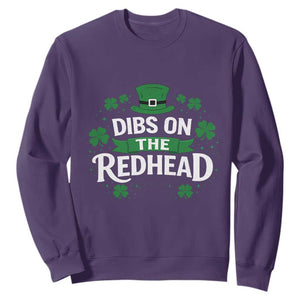 Funny Irish St Patricks Day Dibs On The Redhead Sweatshirt Lucky Shamrock Clovers TS10 Purple Print Your Wear