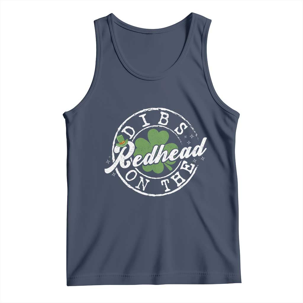 Funny Irish St Patricks Day Dibs On The Redhead Tank Top Retro Lucky Shamrock TS10 Navy Print Your Wear