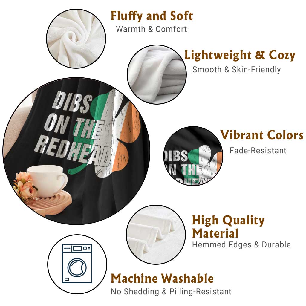 Dibs On The Redhead Throw Blanket Funny Irish St Patricks Day Shamrock TS10 Print Your Wear
