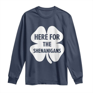 Funny Irish St Patricks Day Long Sleeve Shirt Here for the Shenanigans TS10 Navy Print Your Wear