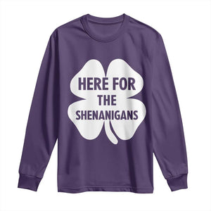 Funny Irish St Patricks Day Long Sleeve Shirt Here for the Shenanigans TS10 Purple Print Your Wear