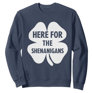 Funny Irish St Patricks Day Sweatshirt Here for the Shenanigans TS10 Navy Print Your Wear