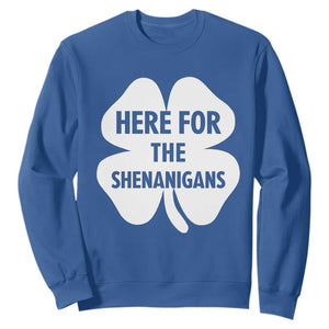 Funny Irish St Patricks Day Sweatshirt Here for the Shenanigans TS10 Royal Blue Print Your Wear
