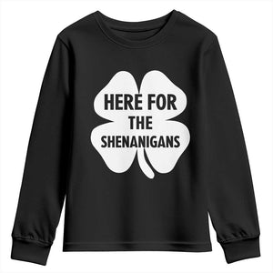 Funny Irish St Patricks Day Youth Sweatshirt Here for the Shenanigans TS10 Black Print Your Wear