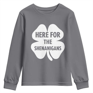 Funny Irish St Patricks Day Youth Sweatshirt Here for the Shenanigans TS10 Charcoal Print Your Wear