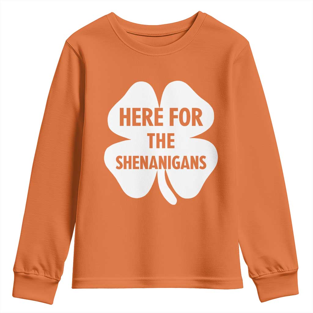 Funny Irish St Patricks Day Youth Sweatshirt Here for the Shenanigans TS10 Orange Print Your Wear