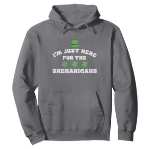 Funny Irish St Patricks Day Hoodie I'm Just Here For The Shenanigans Shamrock TS10 Charcoal Print Your Wear