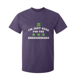 Funny Irish St Patricks Day T Shirt For Kid I'm Just Here For The Shenanigans Shamrock TS10 Purple Print Your Wear