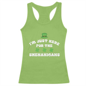 Funny Irish St Patricks Day Racerback Tank Top I'm Just Here For The Shenanigans Shamrock TS10 Lime Print Your Wear