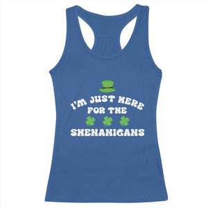 Funny Irish St Patricks Day Racerback Tank Top I'm Just Here For The Shenanigans Shamrock TS10 Royal Blue Print Your Wear
