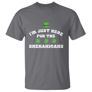Funny Irish St Patricks Day T Shirt I'm Just Here For The Shenanigans Shamrock TS10 Charcoal Print Your Wear
