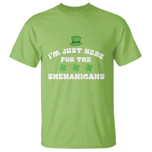Funny Irish St Patricks Day T Shirt I'm Just Here For The Shenanigans Shamrock TS10 Lime Print Your Wear