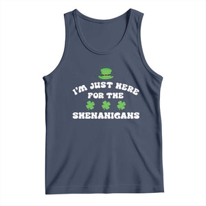 Funny Irish St Patricks Day Tank Top I'm Just Here For The Shenanigans Shamrock TS10 Navy Print Your Wear