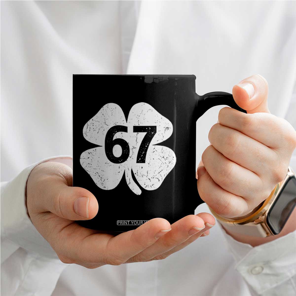 Funny Irish St Patricks Day Shamrock 67 Coffee Mug Six Seven 6 7 Meme Gen Alpha Slang TS10 Print Your Wear