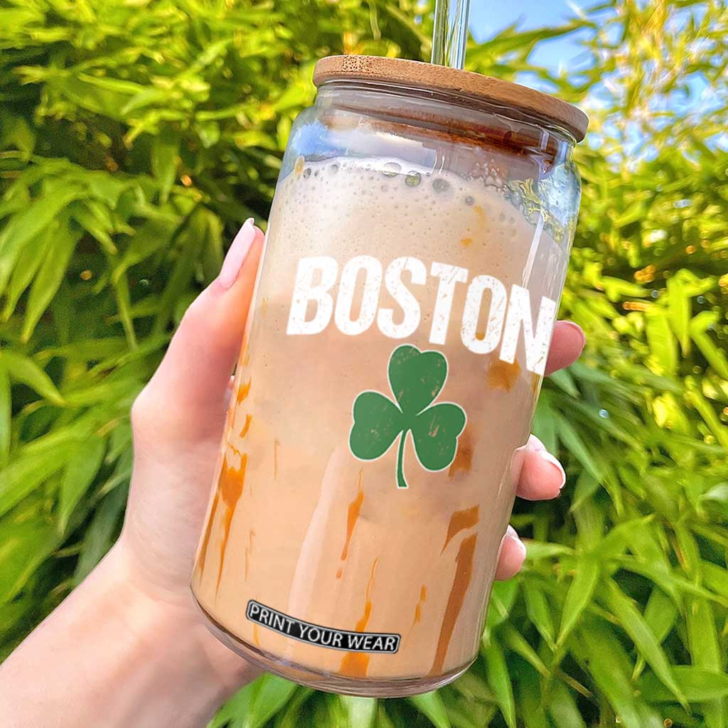Boston Glass Can St Patricks Day Irish Green Shamrock Massachusetts TS10 Black Print Your Wear