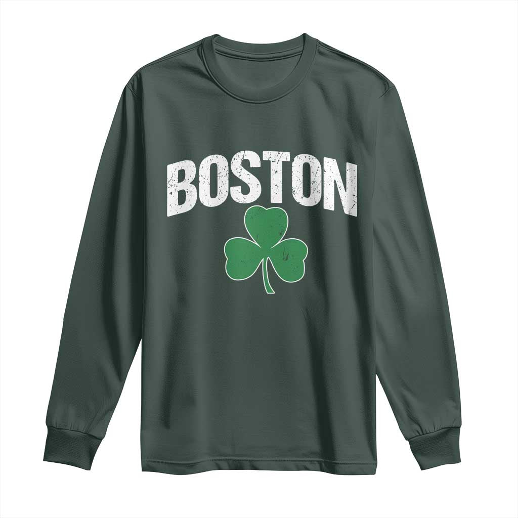 Boston Long Sleeve Shirt St Patricks Day Irish Green Shamrock Massachusetts TS10 Dark Forest Green Print Your Wear