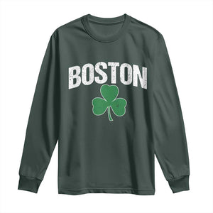 Boston Long Sleeve Shirt St Patricks Day Irish Green Shamrock Massachusetts TS10 Dark Forest Green Print Your Wear