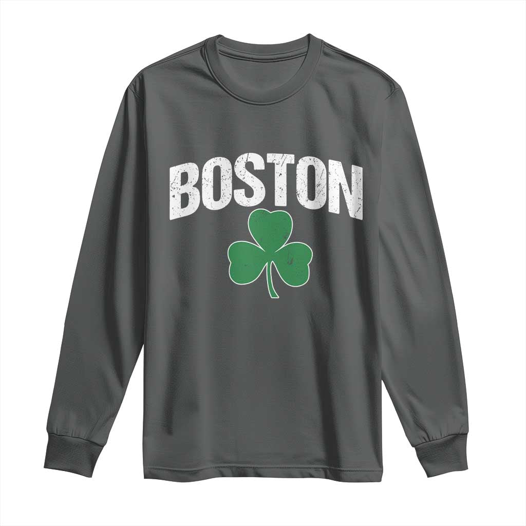 Boston Long Sleeve Shirt St Patricks Day Irish Green Shamrock Massachusetts TS10 Dark Heather Print Your Wear