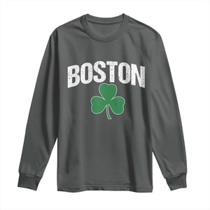 Boston Long Sleeve Shirt St Patricks Day Irish Green Shamrock Massachusetts TS10 Dark Heather Print Your Wear
