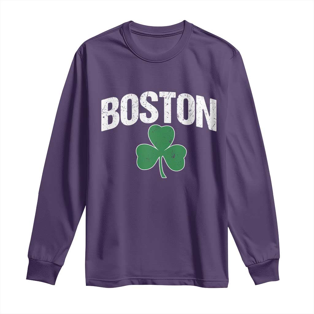 Boston Long Sleeve Shirt St Patricks Day Irish Green Shamrock Massachusetts TS10 Purple Print Your Wear