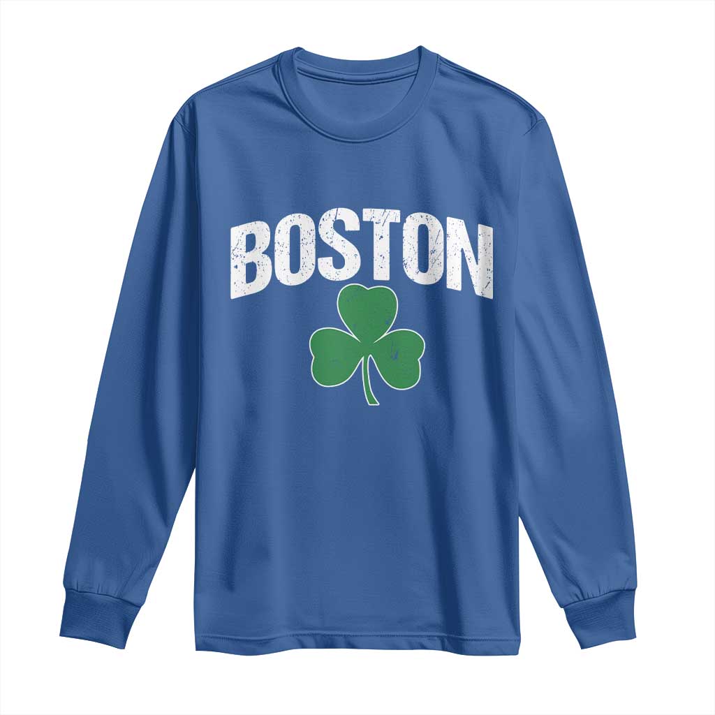 Boston Long Sleeve Shirt St Patricks Day Irish Green Shamrock Massachusetts TS10 Royal Blue Print Your Wear