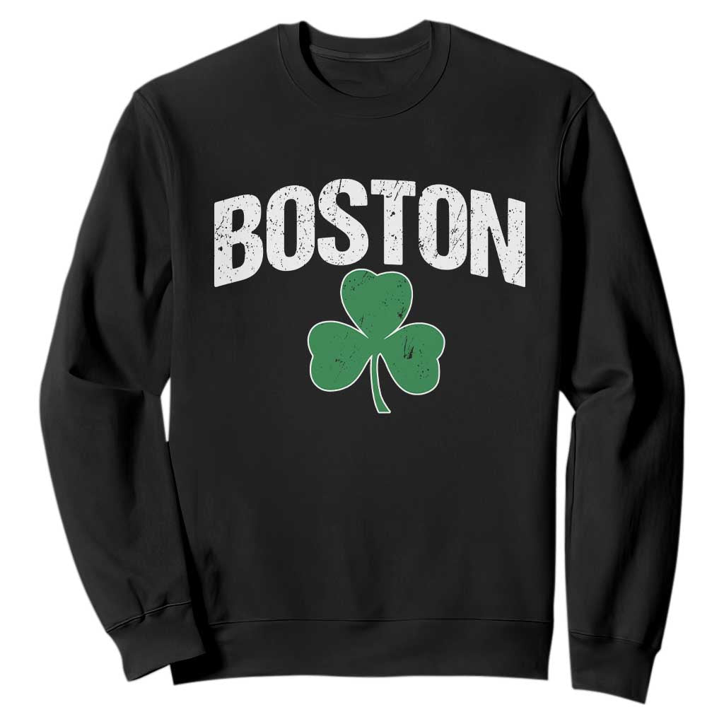 Boston Sweatshirt St Patricks Day Irish Green Shamrock Massachusetts TS10 Black Print Your Wear
