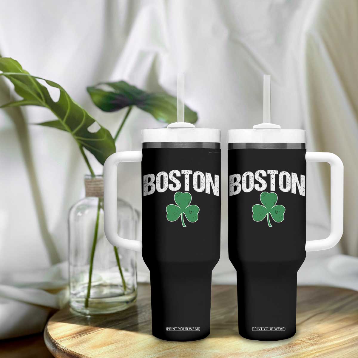 Boston Tumbler With Handle St Patricks Day Irish Green Shamrock Massachusetts TS10 Print Your Wear