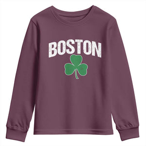 Boston Youth Sweatshirt St Patricks Day Irish Green Shamrock Massachusetts TS10 Maroon Print Your Wear