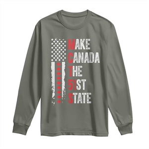 Funny Trump Make Canada 51st State Long Sleeve Shirt TS10 Military Green Print Your Wear