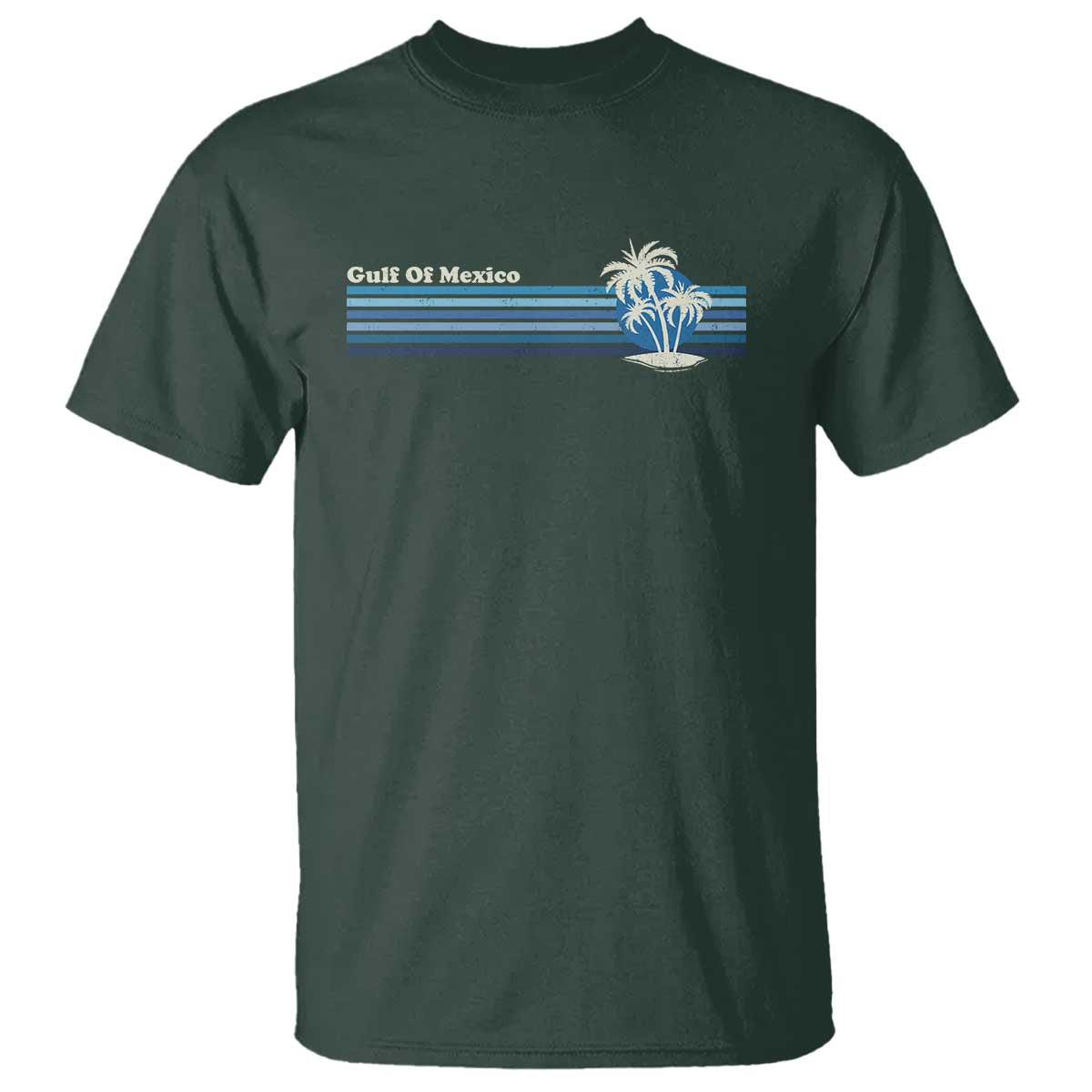 Vintage Gulf of Mexico T Shirt Retro 80s Palm Trees Sunset TS10 Dark Forest Green Print Your Wear