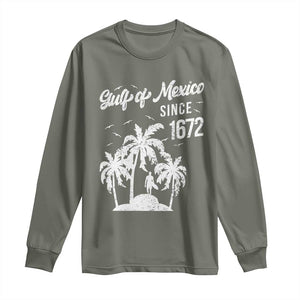 Gulf of Mexico Long Sleeve Shirt Since 1672 Palm Trees Beach TS10 Military Green Print Your Wear