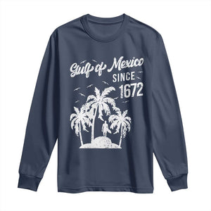 Gulf of Mexico Long Sleeve Shirt Since 1672 Palm Trees Beach TS10 Navy Print Your Wear