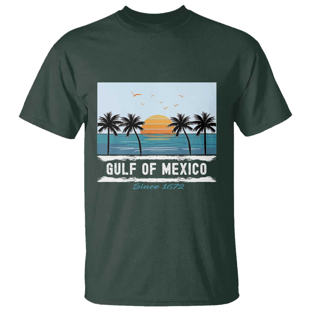Gulf of Mexico T Shirt Retro Beach Vibes TS10 Dark Forest Green Print Your Wear