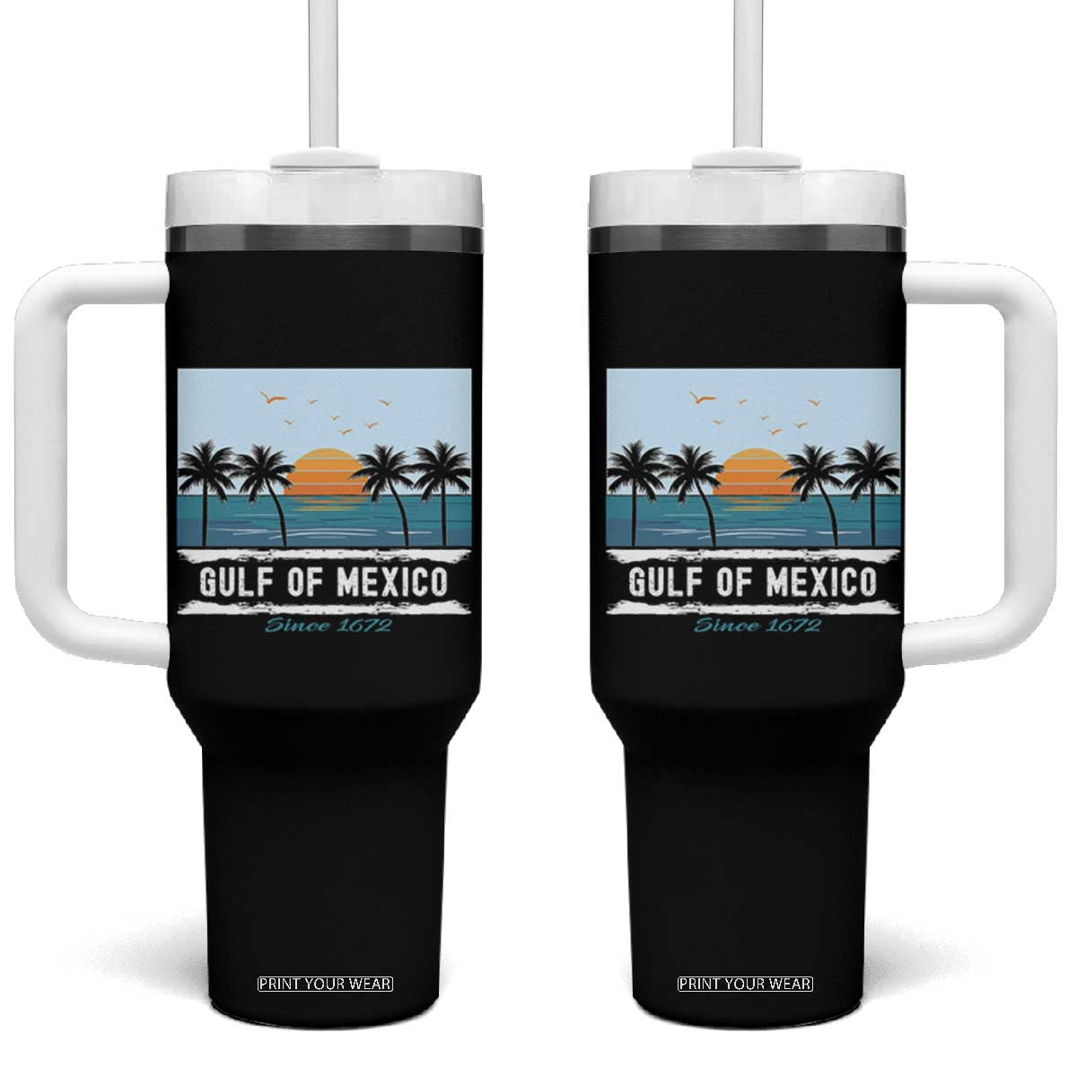Gulf of Mexico Tumbler With Handle Retro Beach Vibes TS10 One Size: 40 oz Black Print Your Wear