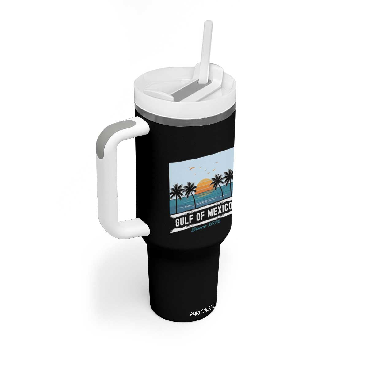 Gulf of Mexico Tumbler With Handle Retro Beach Vibes TS10 Print Your Wear