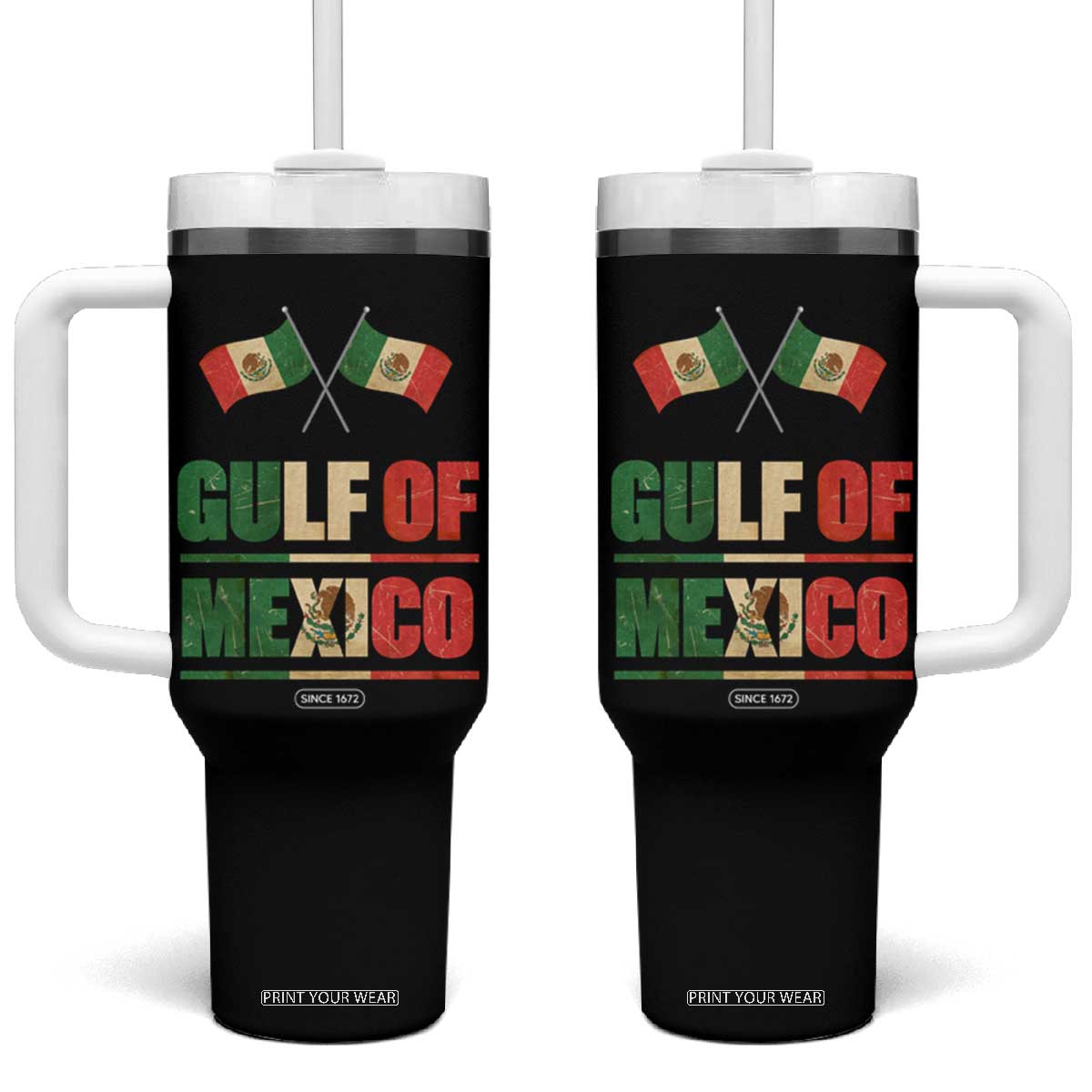 Gulf of Mexico Since 1672 Tumbler With Handle Mexican Flag TS10 One Size: 40 oz Black Print Your Wear