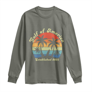 Gulf of America Long Sleeve Shirt Island Palm Summer Beach Vibes Established 2025 TS10 Military Green Print Your Wear