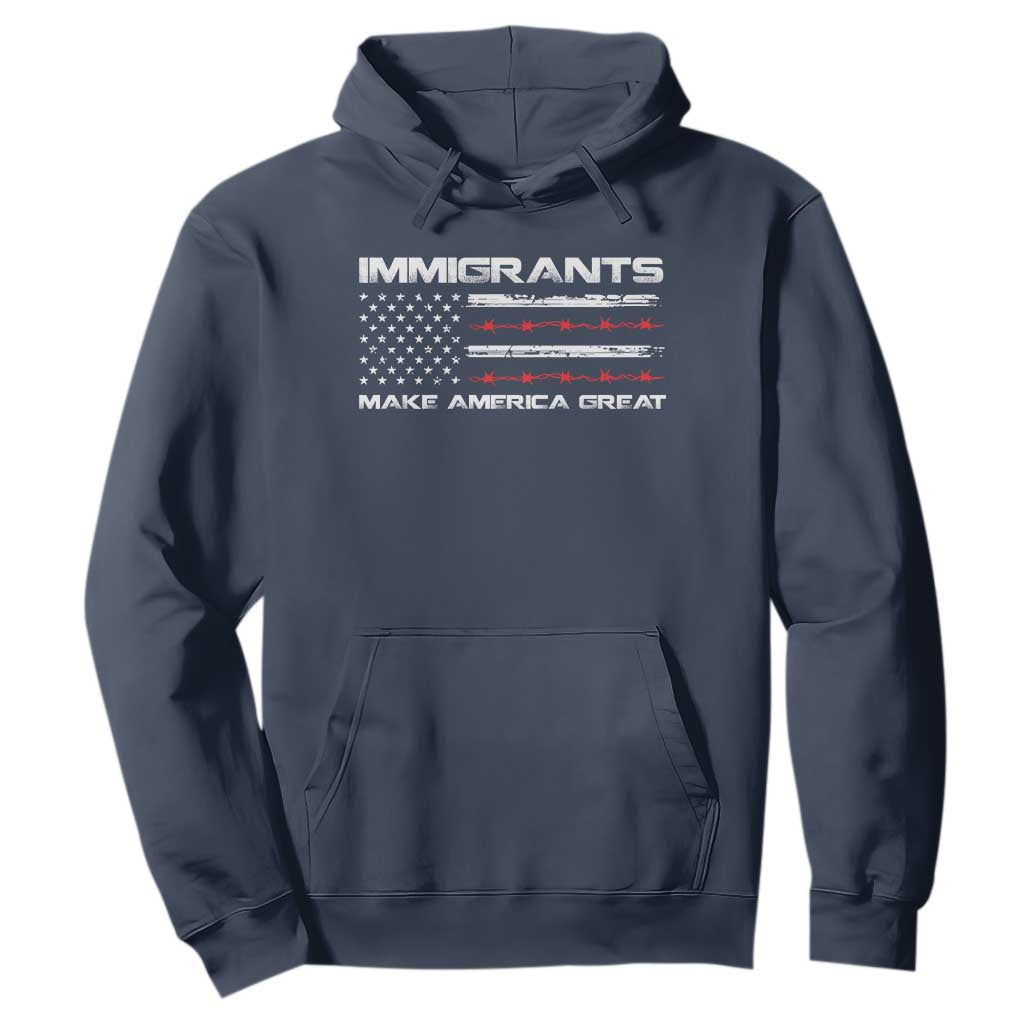Immigrants Make America Great Hoodie American Flag TS10 Navy Print Your Wear