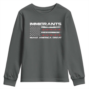 Immigrants Make America Great Youth Sweatshirt American Flag TS10 Dark Heather Print Your Wear
