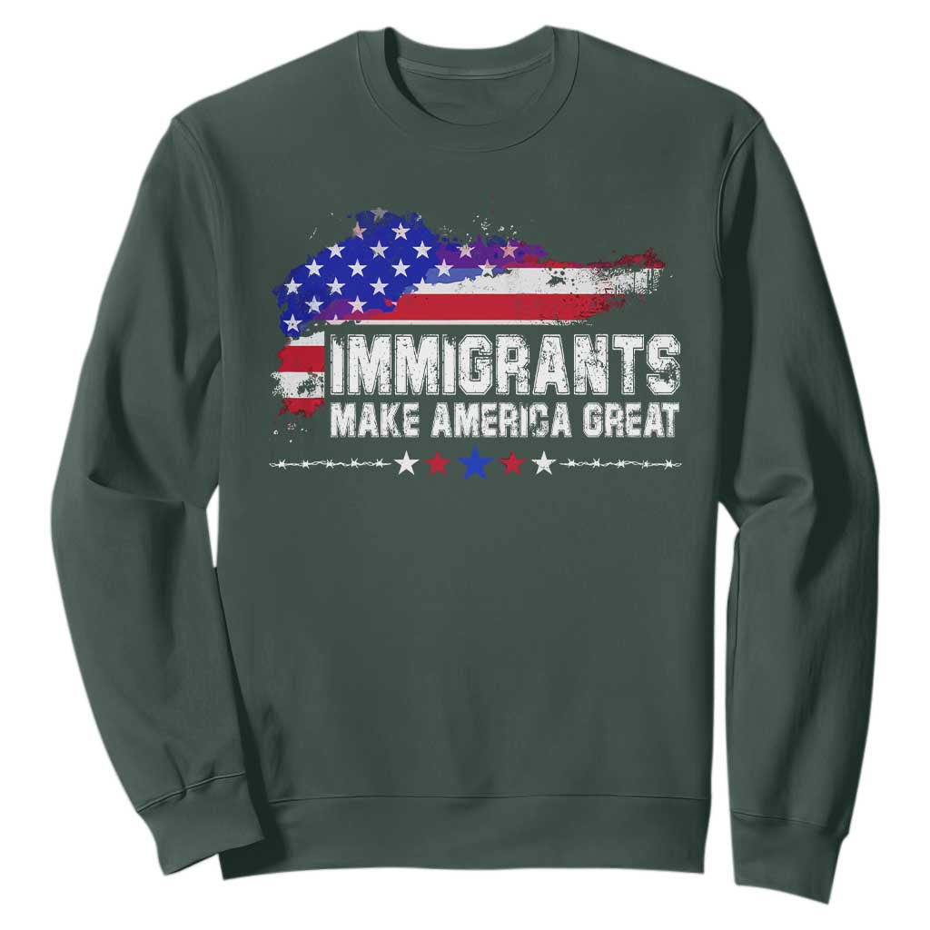 Immigrants Make America Great Sweatshirt American Flag Pro Immigration TS10 Dark Forest Green Print Your Wear